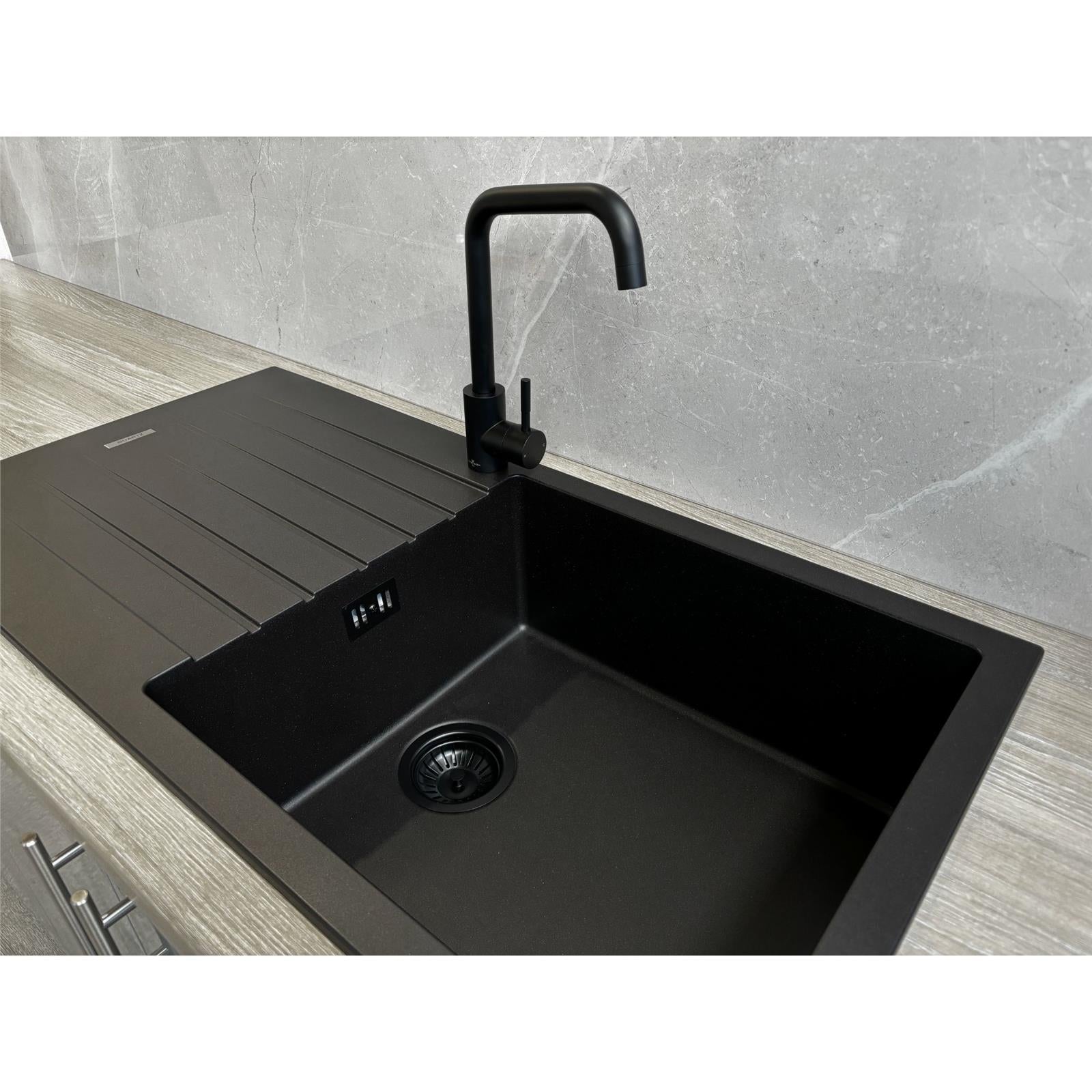 Liquida LG100BL 1.0 Bowl Granite Reversible Inset Black Kitchen Sink With Waste